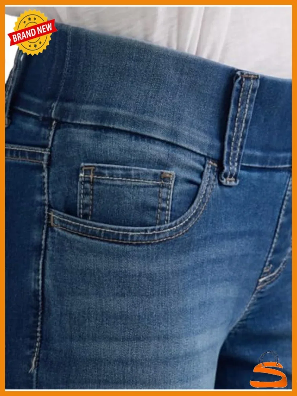Pull On Waist Smoother Straight Leg Jean - Elasticized Waist Stretch Denim